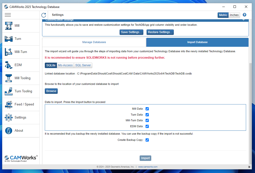 Browse for TechDB file