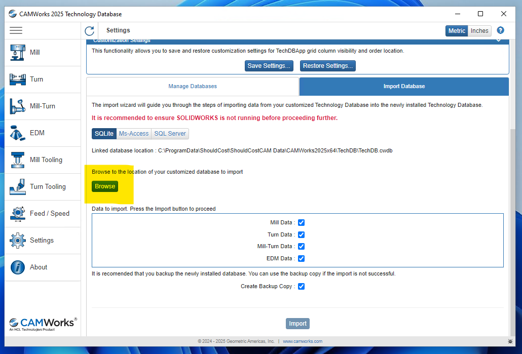 Choose database file